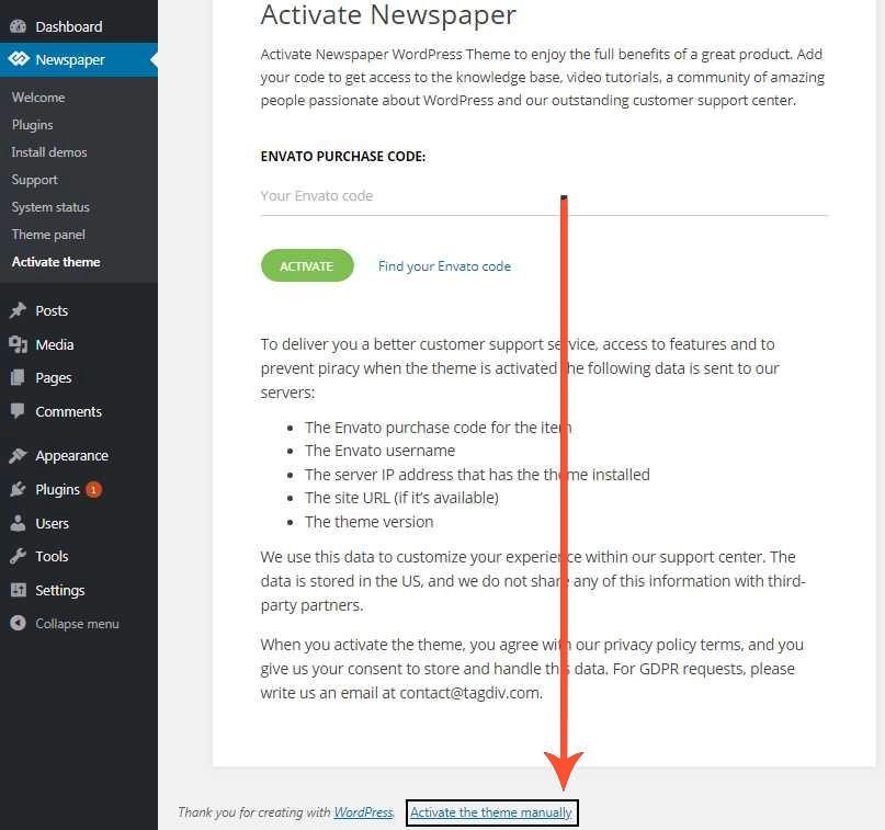 Now select activate newspaper theme manually