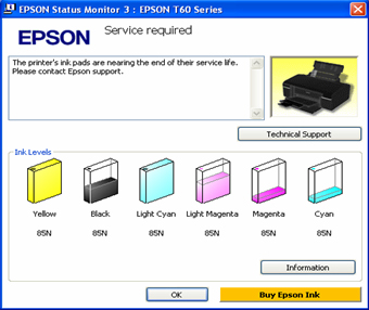 Epson T60 Printer Resetter Service Life Expired