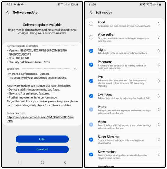 Galaxy Note 9 Night Mode Updates