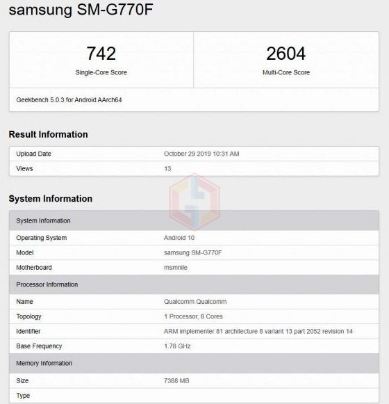 Samsung SM-G770F Geekbench