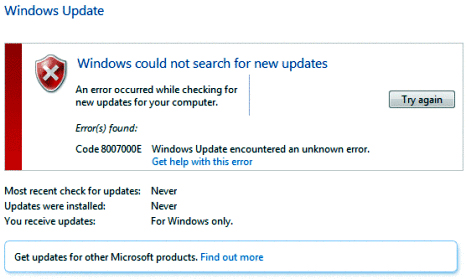 Windows Update Code 8007000E Error