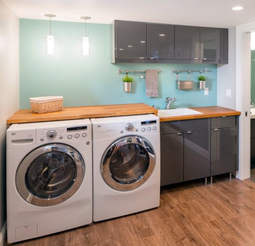 Basement laundry room with Play Room