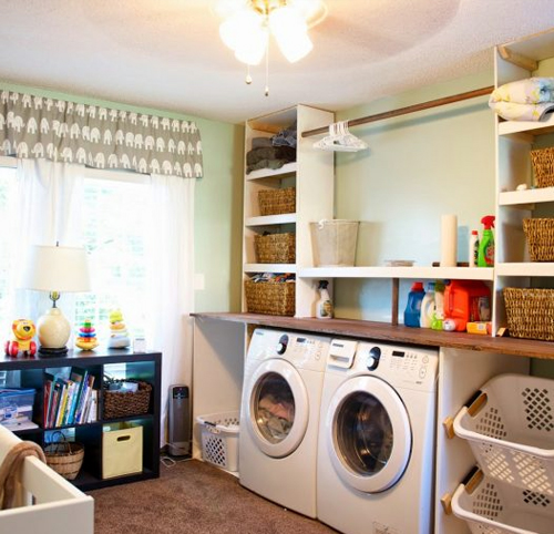 Colorful Laundry Room In Basement Makeover