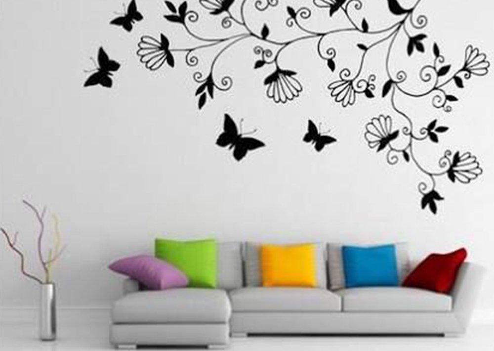 Living room wall design ideas with cute butterfly paintings