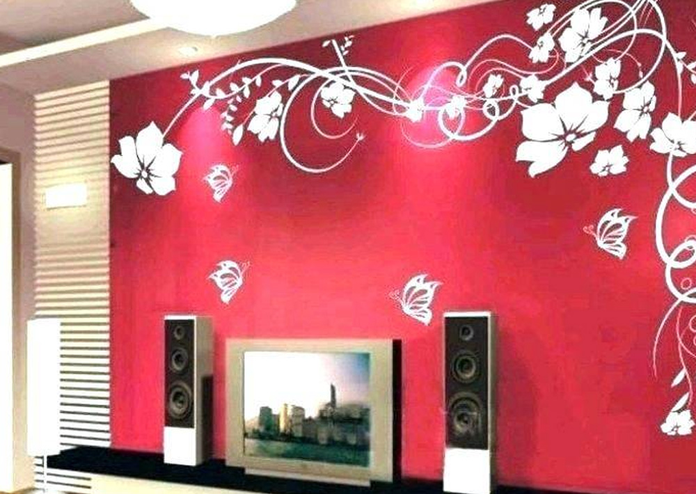 Wall Decoration of Red paint with white flowers