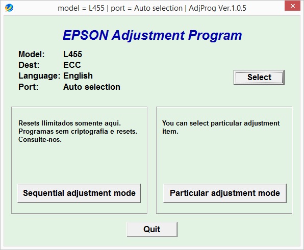 Epson L455 Resetter Adjustment Program