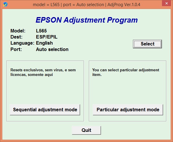 Epson L565 Resetter Adjustment Program