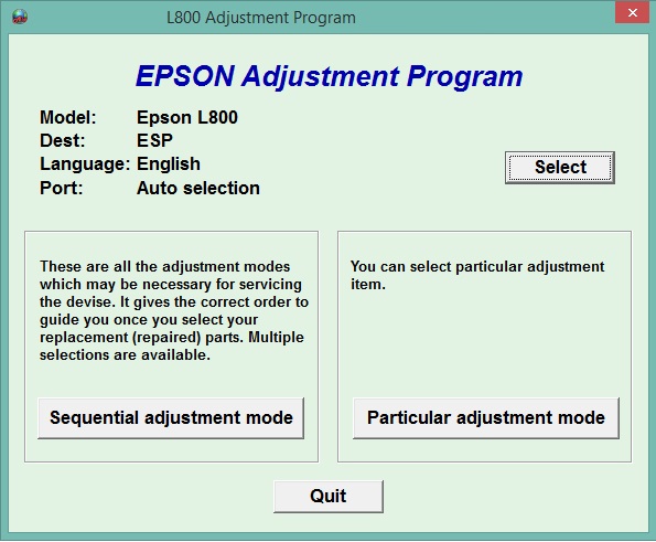 Epson L800 Adjustment Program