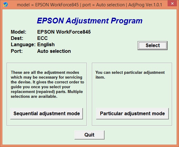 Epson WorkForce 845 Adjustment Program