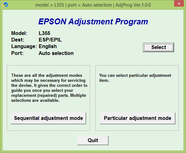 Epson L355 Adjustment Program