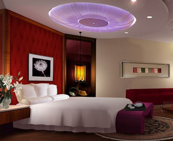 Red and Purple Bedroom Ceiling Designs