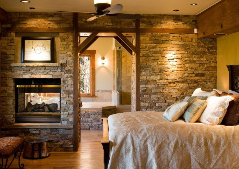 Bedroom with Stone Fireplace