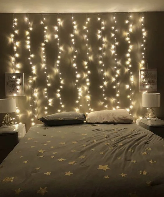 bedroom curtain lighting idea