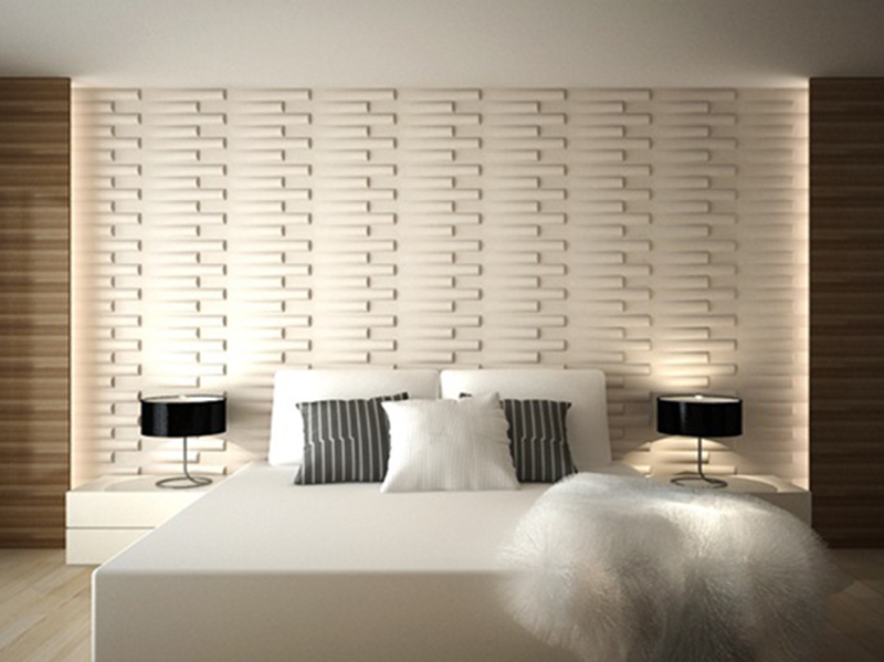 3d White Tiles Bedroom Wall