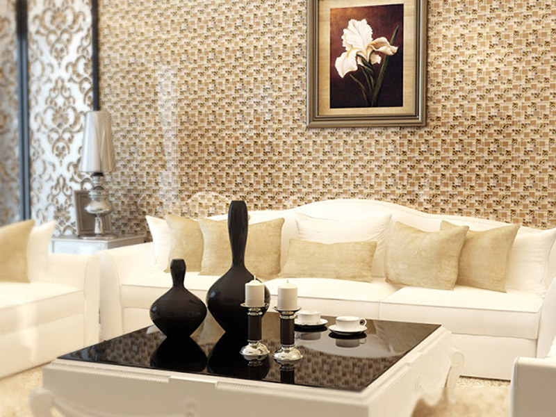Crystal Glass Golden Tiles Mosaic Livingroom