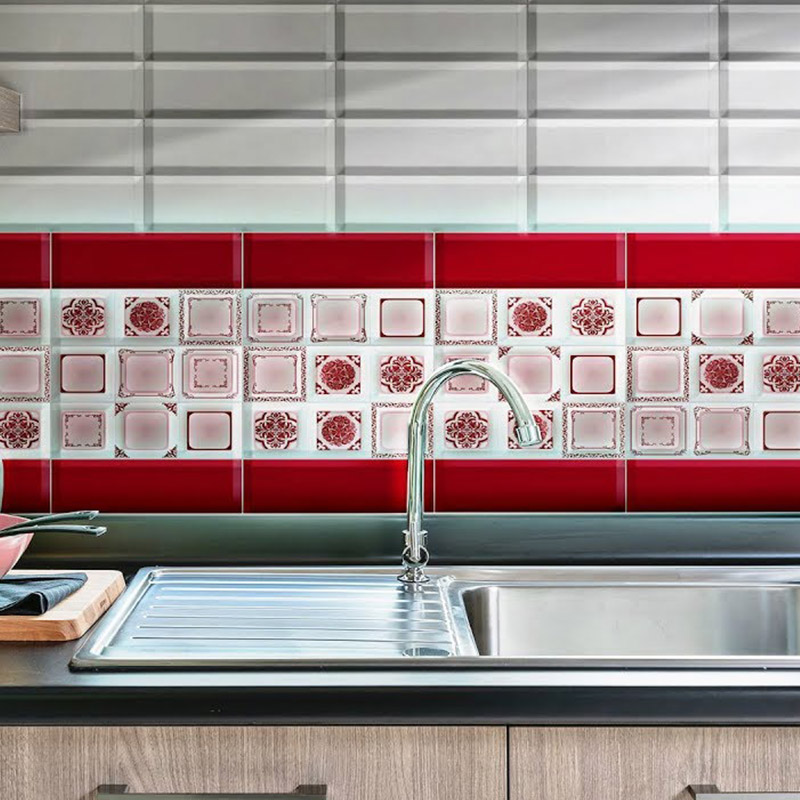 Red Flower Kitchen Tiles