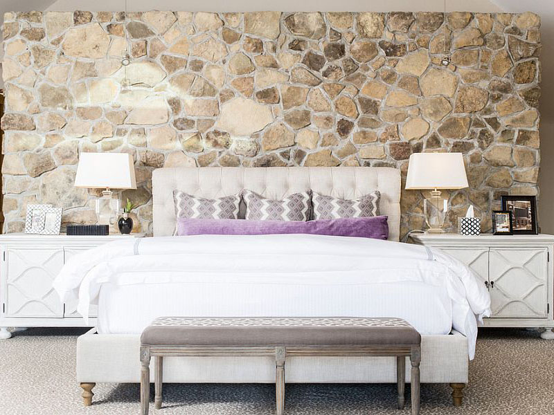 Bedroom With Stone Wall Tiles