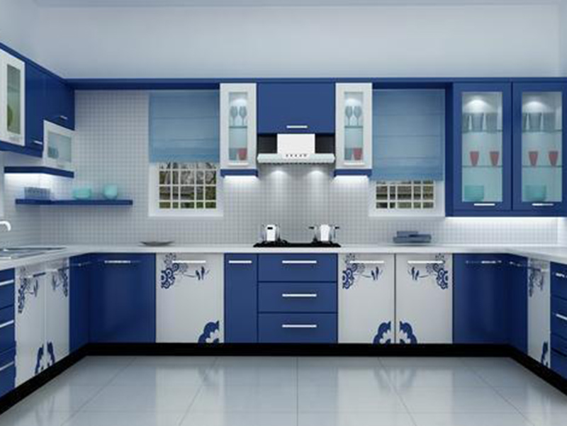 Blue Color Kitchen Cabinet With White Color