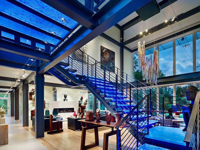 Blue Color Stair Hall Design