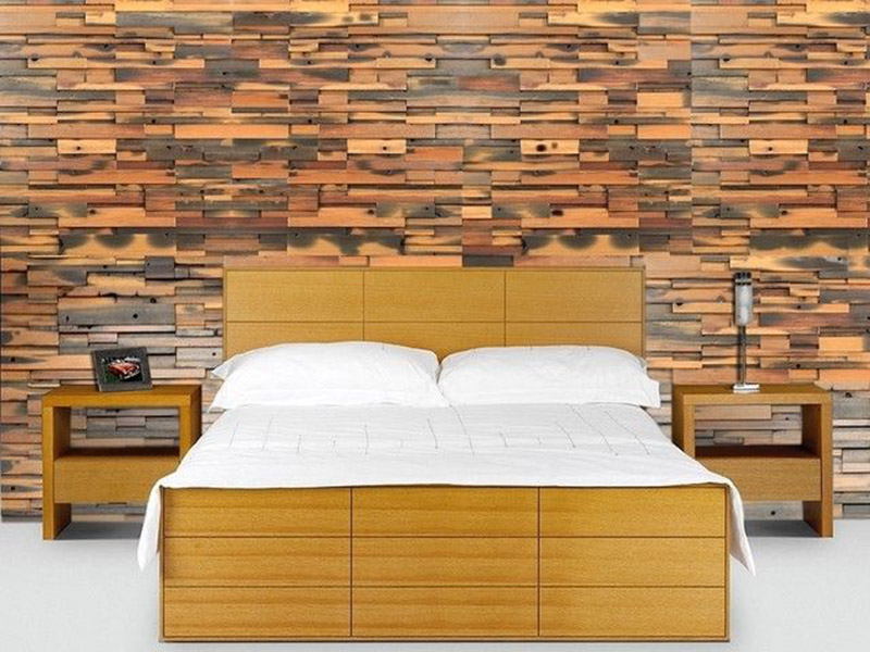 Brown With Silver Color Tiles Design Bedroom