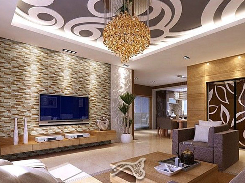 Glass Mosaiq Tile Livingroom Wall Design