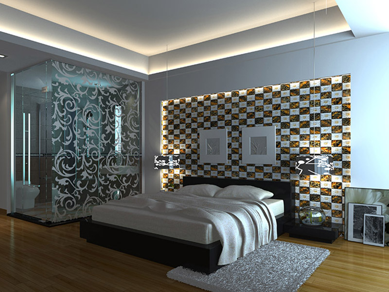 Glass Wall Tiles Design Bedroom
