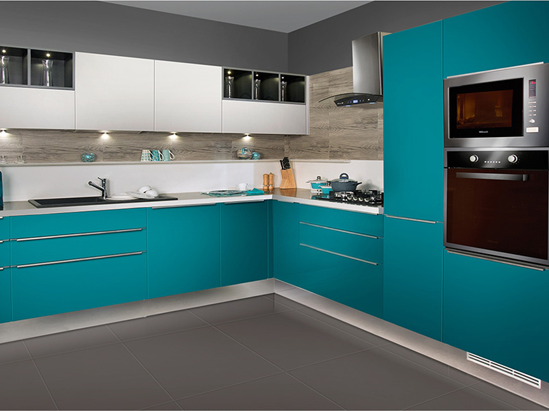 Glossy Blue Color Kitchen Cabinet