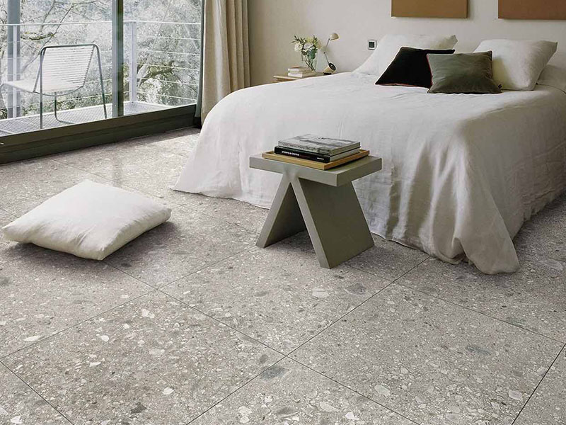 Grey Stone Floor Tiles In Bedroom