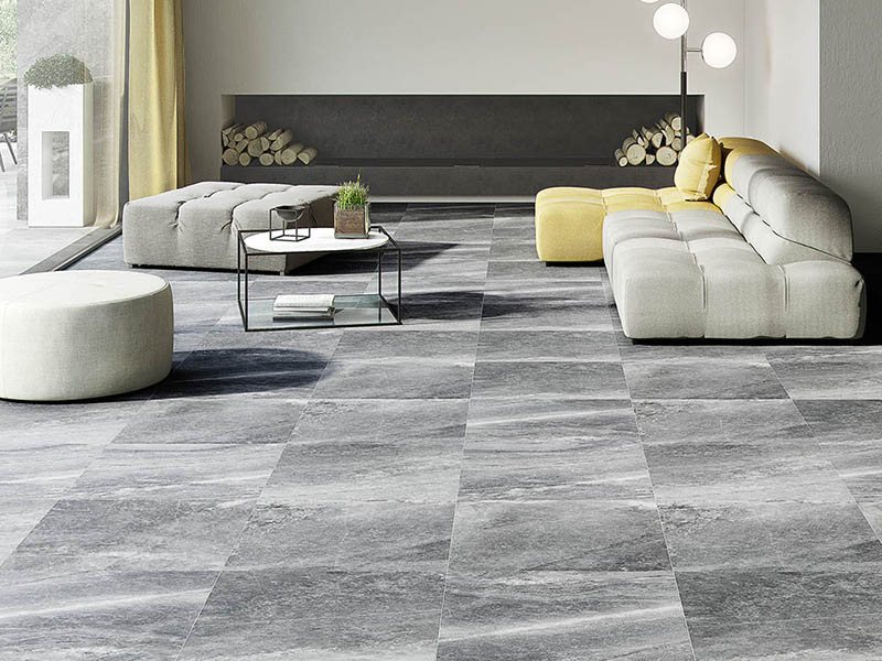 Grey Stone Floor Tiles In Living Room