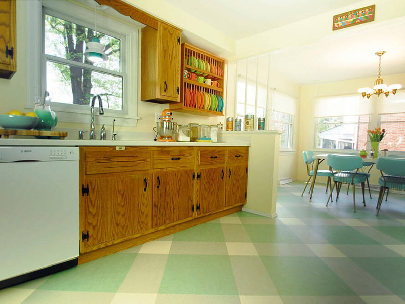 Kitchen Floor Tile Green And Silver Color