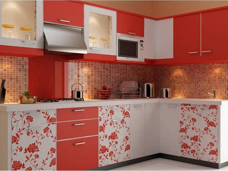 Latest Radish Color Kitchen Cabinet