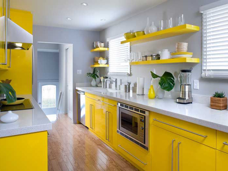 Modern Small Simple Kitchen Yellow With Sky Color