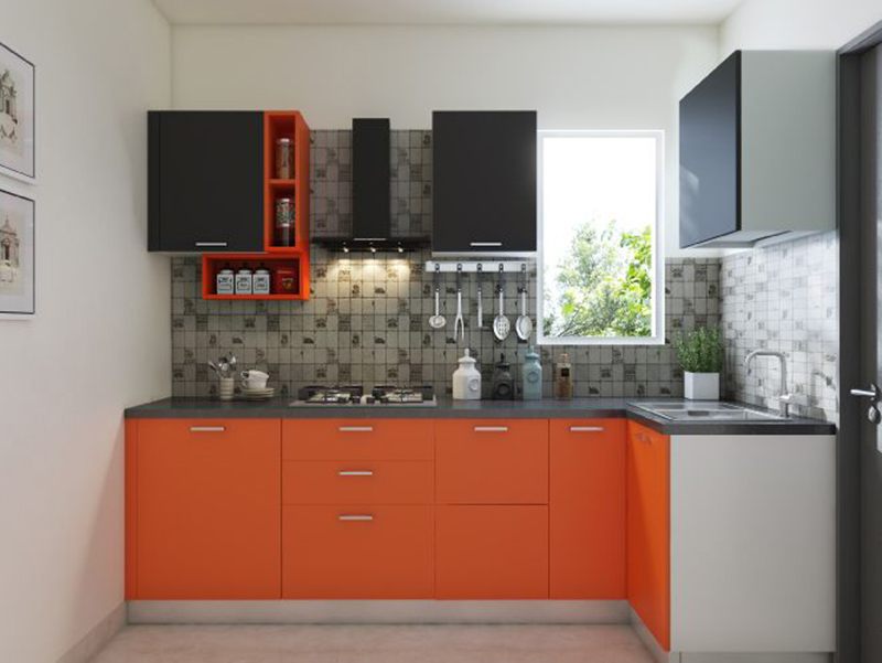Radish Orange Color Small Kitchen Cabinet