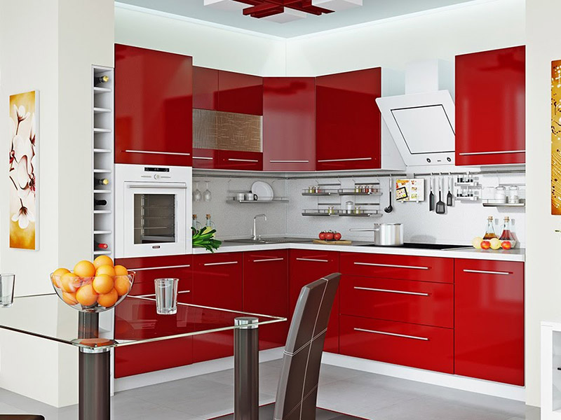 Red Aluminium Kitchen Cabinet