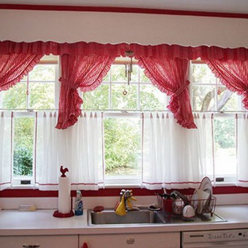 Red Color Above Sink Curtain