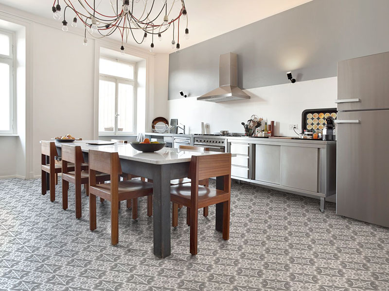 Victorian Style Grey Floor Tiles Kitchen