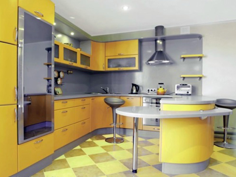 Yellow With Grey Cabinet
