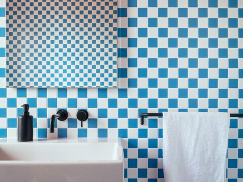 Blue And White Checkerboard Tiles Bathroom