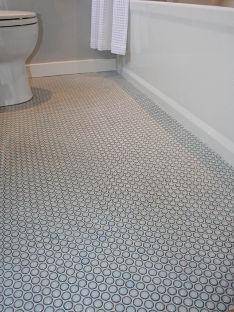 Blue Penny Rounds Bathroom Floor Tiles