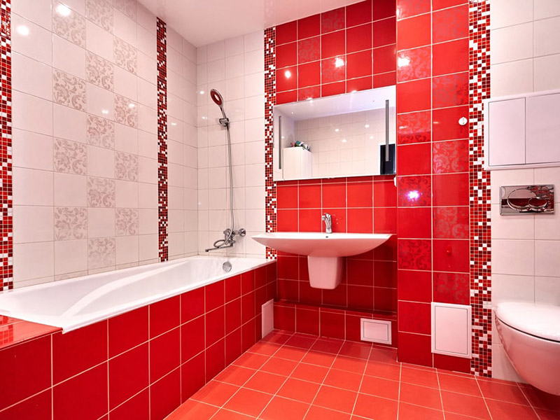 Red Wall Tiles In Bathroom