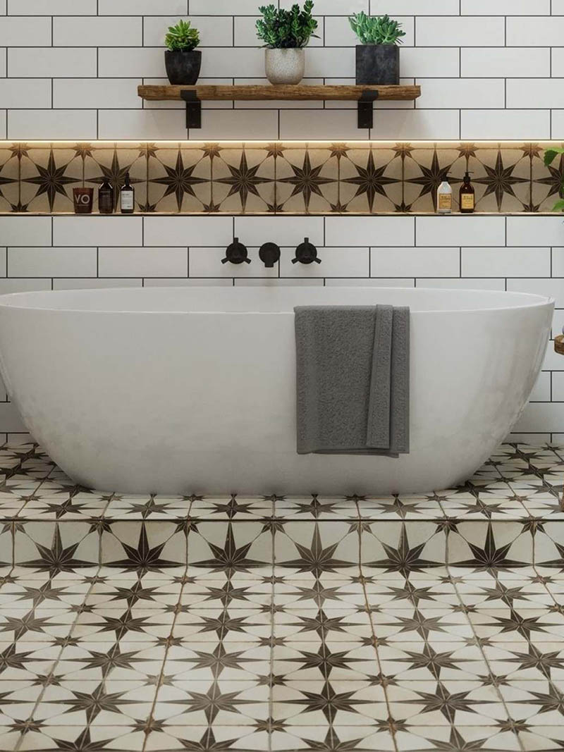 Star Black Bathroom Floor Tiles