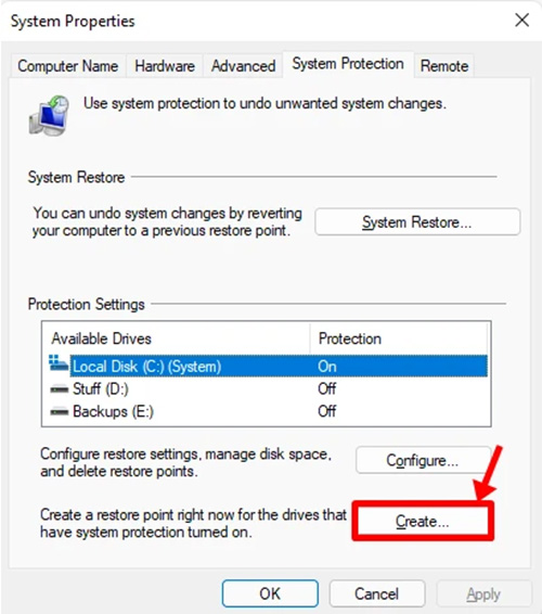 Create Windows 11 Restore Point