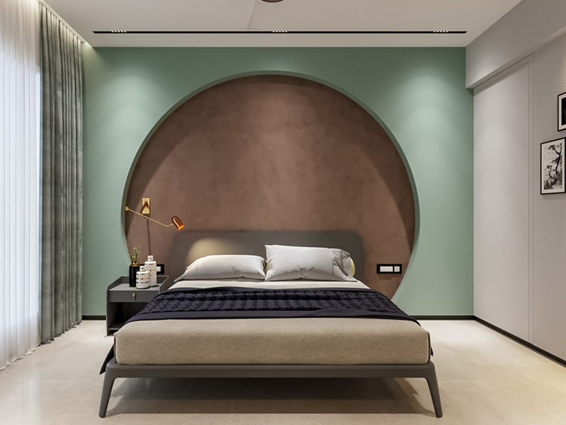 Almond brown and muted green Two Colour Combination for Bedroom Walls