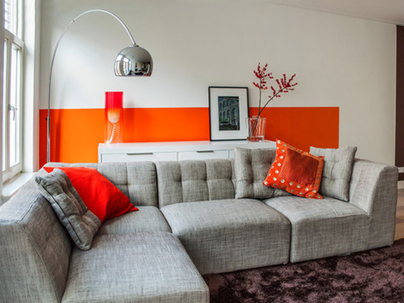 Beige And Burnt Orange Living Room