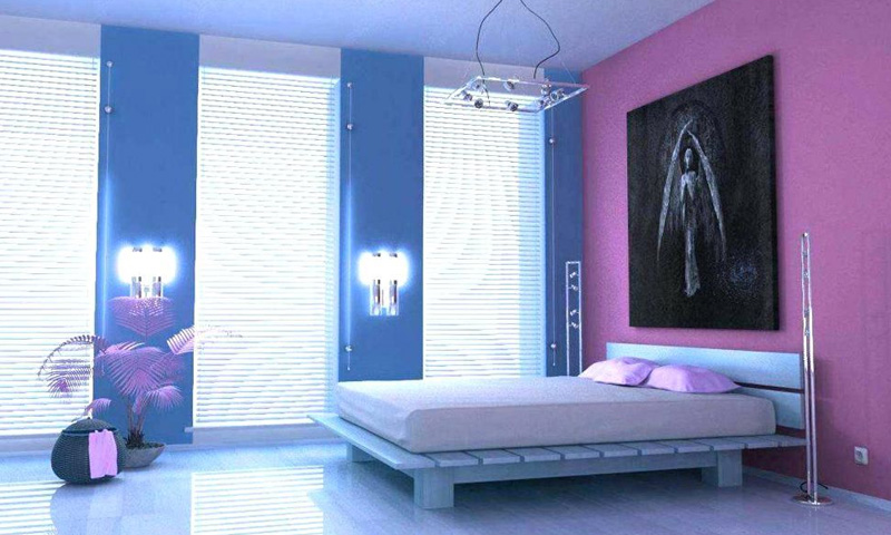 Blue And Pink Combination Wall Paint Bedroom