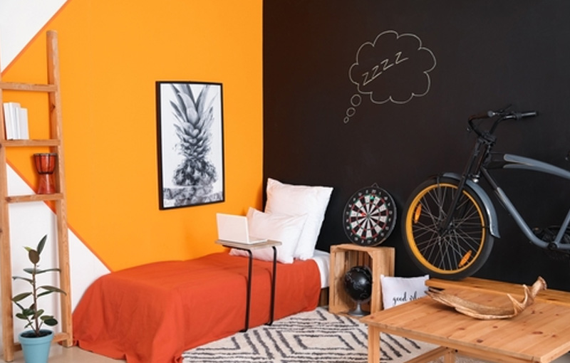 Brown And Orange Two Colour Combination For Bedroom Walls