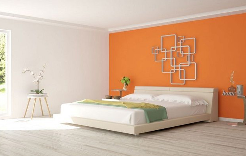 Cream And Orange Two Colour Combination For Bedroom Walls