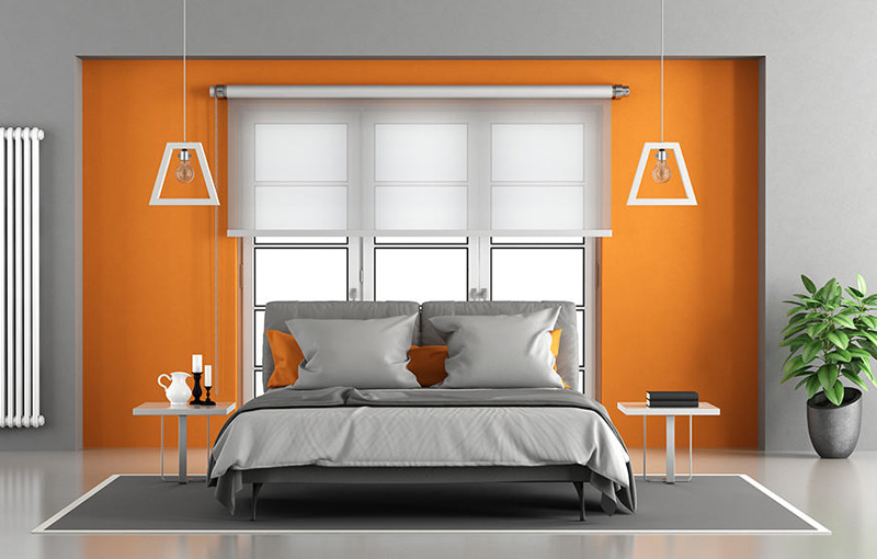 Grey and Orange Two Colour Bedroom Walls