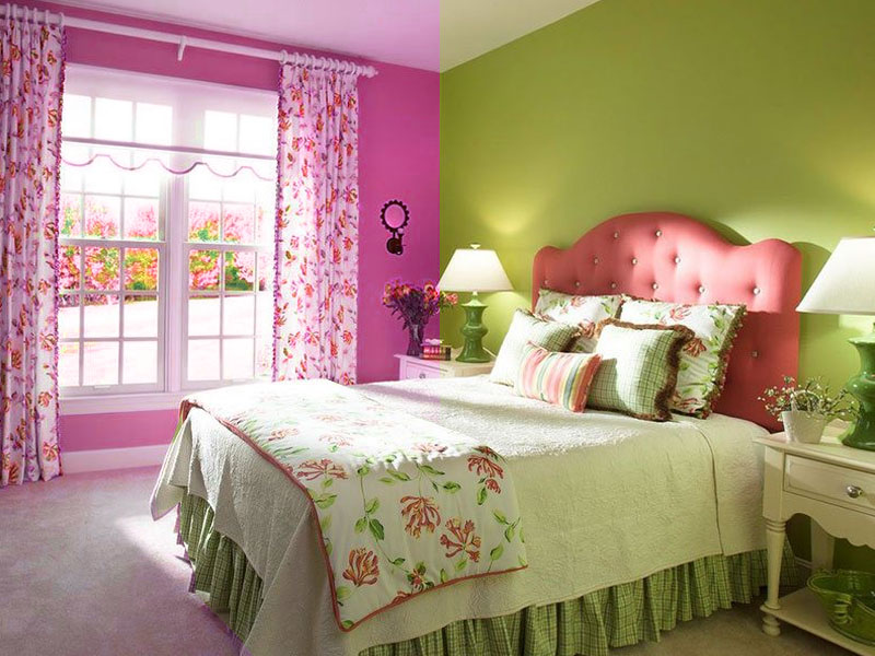 Lime green and baby pink Two Colour Combination for Bedroom Walls