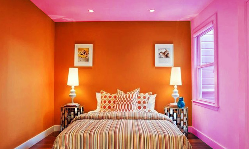 Orange And Rosy Pink Two Colour Combination For Bedroom Walls